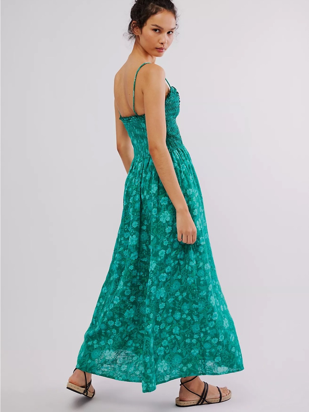 Free People Sweet Nothings Midi Dress L Forest Green Floral Cottagecore - Picture 2 of 9